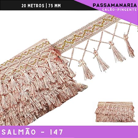 Fita Galao Pingente De Seda Tassel - 7,5 Cm - Passamanaria Franja - Rolo C/ 20 Mts Cor:Salmao-147