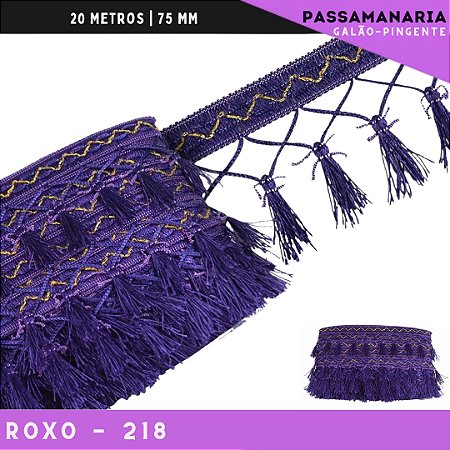 Fita Galao Pingente De Seda Tassel - 7,5 Cm - Passamanaria Franja - Rolo C/ 20 Mts Cor:Roxo-218