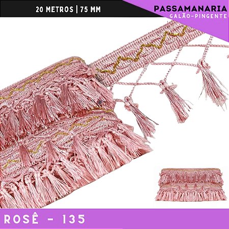 Fita Galao Pingente De Seda Tassel - 7,5 Cm - Passamanaria Franja - Rolo C/ 20 Mts Cor:Rose-135