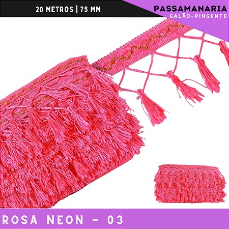 Fita Galao Pingente De Seda Tassel - 7,5 Cm - Passamanaria Franja - Rolo C/ 20 Mts Cor:Rosa-Neon-03