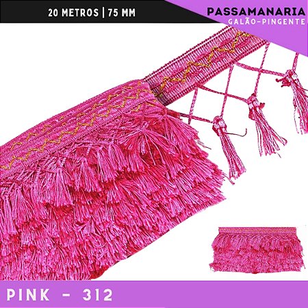Fita Galao Pingente De Seda Tassel - 7,5 Cm - Passamanaria Franja - Rolo C/ 20 Mts Cor:Pink-312