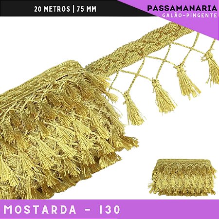 Fita Galao Pingente De Seda Tassel - 7,5 Cm - Passamanaria Franja - Rolo C/ 20 Mts Cor:Mostarda-130