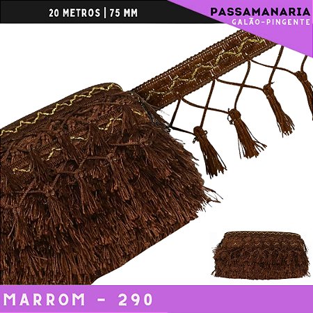 Fita Galao Pingente De Seda Tassel - 7,5 Cm - Passamanaria Franja - Rolo C/ 20 Mts Cor:Marrom-290