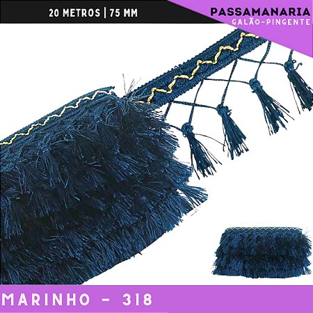 Fita Galao Pingente De Seda Tassel - 7,5 Cm - Passamanaria Franja - Rolo C/ 20 Mts Cor:Marinho-318