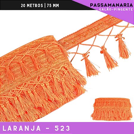 Fita Galao Pingente De Seda Tassel - 7,5 Cm - Passamanaria Franja - Rolo C/ 20 Mts Cor:Laranja-523