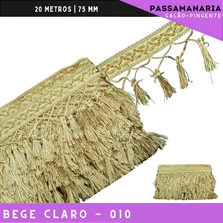 Fita Galao Pingente De Seda Tassel - 7,5 Cm - Passamanaria Franja - Rolo C/ 20 Mts Cor:Bege-Claro-010