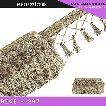 Fita Galao Pingente De Seda Tassel - 7,5 Cm - Passamanaria Franja - Rolo C/ 20 Mts Cor:Bege-297