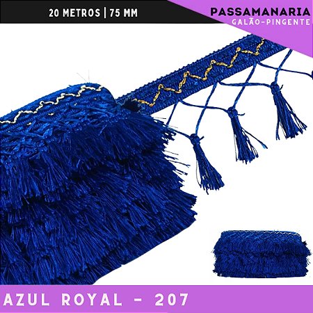 Fita Galao Pingente De Seda Tassel - 7,5 Cm - Passamanaria Franja - Rolo C/ 20 Mts Cor:Azul-Royal-207
