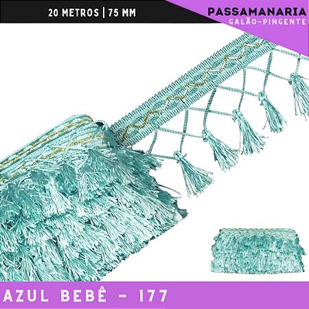 Fita Galao Pingente De Seda Tassel - 7,5 Cm - Passamanaria Franja - Rolo C/ 20 Mts Cor:Azul-Bebe-177