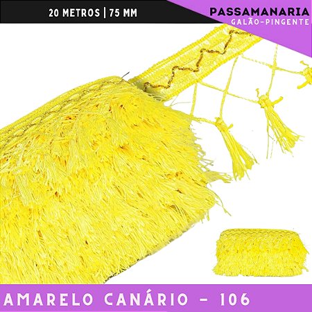 Fita Galao Pingente De Seda Tassel - 7,5 Cm - Passamanaria Franja - Rolo C/ 20 Mts Cor:Amarelo-Canario-106