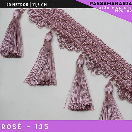 Galão de Franja Pingente Tassel Luxo Premium - Rolo c/20 mts - 11.5 cm - Grade de Cores COR:ROSE-135