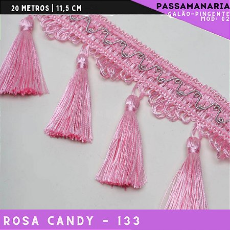 Galão de Franja Pingente Tassel Luxo Premium - Rolo c/20 mts - 11.5 cm - Grade de Cores COR:ROSA-CANDY-133