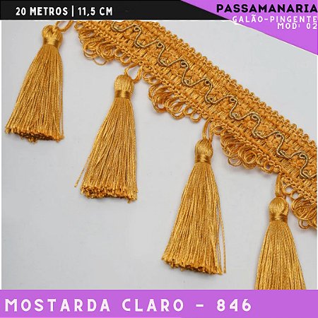 Galão de Franja Pingente Tassel Luxo Premium - Rolo c/20 mts - 11.5 cm - Grade de Cores COR:MOSTARDA-CLARO-846