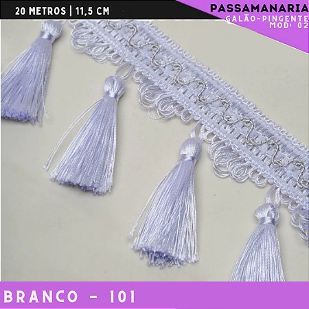 Galão de Franja Pingente Tassel Luxo Premium - Rolo c/20 mts - 11.5 cm - Grade de CoresCOR:BRANCO-101