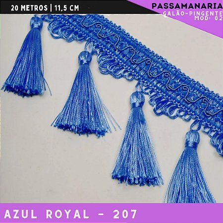 Galão de Franja Pingente Tassel Luxo Premium - Rolo c/20 mts - 11.5 cm - Grade de Cores COR:AZUL-ROYAL-207