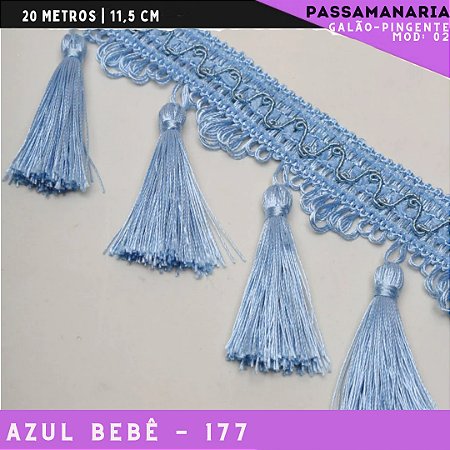 Galão de Franja Pingente Tassel Luxo Premium - Rolo c/20 mts - 11.5 cm - Grade de Cores COR:AZUL-BEBE-177
