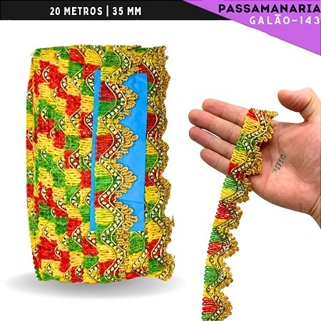 Fita Passamanaria Galao-143 - Tam: 35mm - Rolo C/20 Mts Cor:Multicor