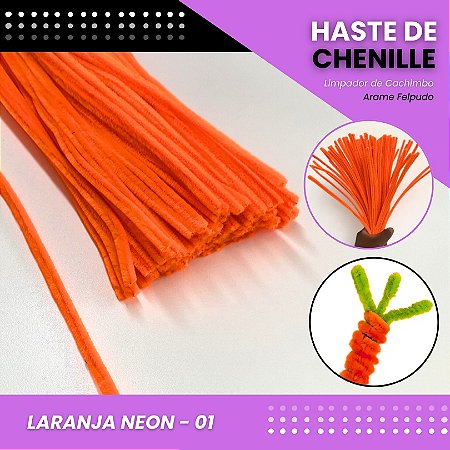 100 Haste De Chenille Limpador De Cachimbo Fios Artesanato 30cm Cor:Laranja-Neon-01