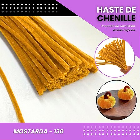 100 Haste De Chenille Limpador De Cachimbo Fios Artesanato 30cm Cor:Mostarda-130