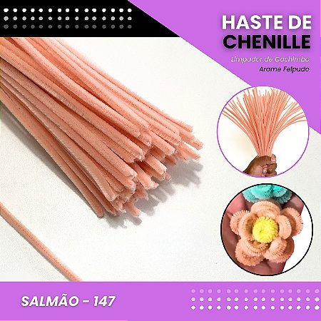100 Haste De Chenille Limpador De Cachimbo Fios Artesanato 30cm Cor:Salmao-147