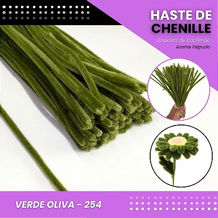 100 Haste De Chenille Limpador De Cachimbo Fios Artesanato 30cm Cor:Verde-Oliva-254