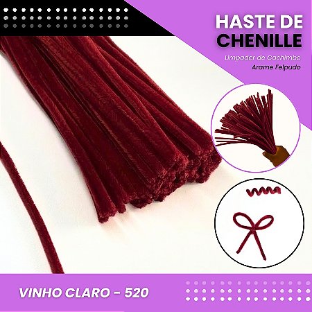 100 Haste De Chenille Limpador De Cachimbo Fios Artesanato 30cm Cor:Vinho-Claro-520