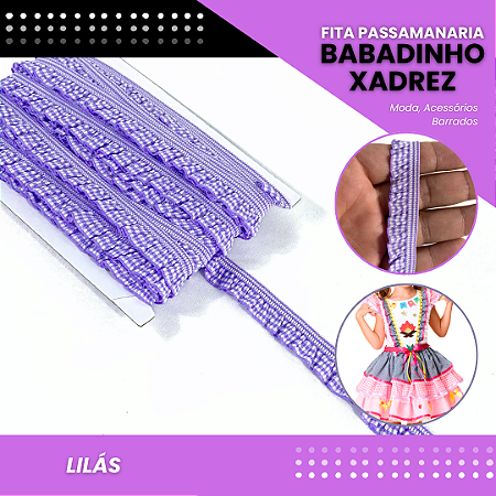 Fita Passamanaria Babadinho Xadrez Elástica - 18mm - Rolo C/13.7 Mts COR:LILAS