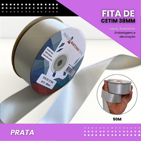 Fita de Cetim Lisa - 38mm - Rolo C/50 Metros COR:PRATA