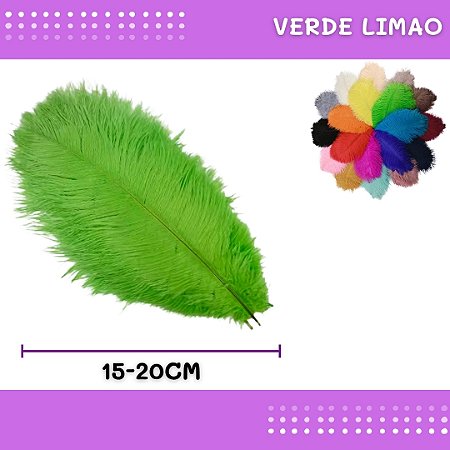 6 Penas de Avestruz Coloridas - 15-20cm COR:VERDE-LIMAO