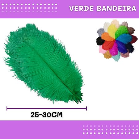 6 Penas de Avestruz Coloridas - 25-30cm COR:VERDE-BANDEIRA
