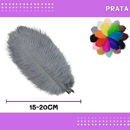 6 Penas de Avestruz Coloridas - 15-20cm COR:PRATA