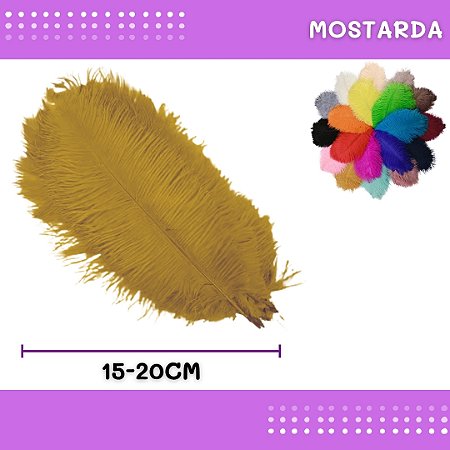 6 Penas de Avestruz Coloridas - 15-20cm COR:MOSTARDA