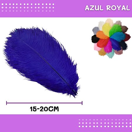 6 Penas de Avestruz Coloridas - 15-20cm COR:AZUL-ROYAL