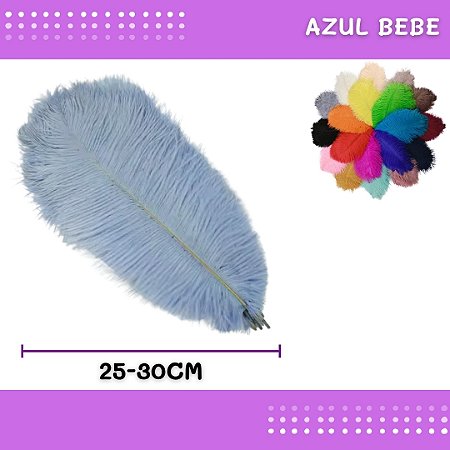 6 Penas de Avestruz Coloridas - 25-30cm COR:AZUL-BEBE