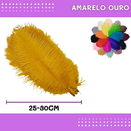 6 Penas de Avestruz Coloridas - 25-30cm COR:AMARELO-OURO