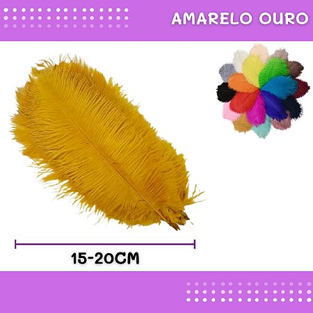 6 Penas de Avestruz Coloridas - 15-20cm COR:AMARELO-OURO