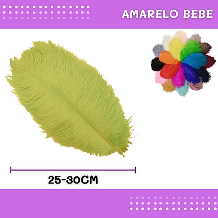 6 Penas de Avestruz Coloridas - 25-30cm COR:AMARELO-BEBE