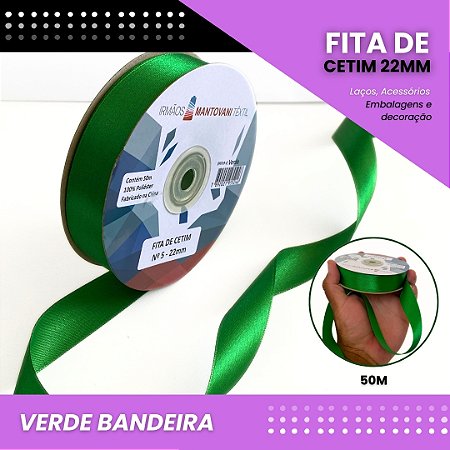 Fita de Cetim Lisa - 22mm - Rolo C/50 Metros COR:VERDE-BANDEIRA