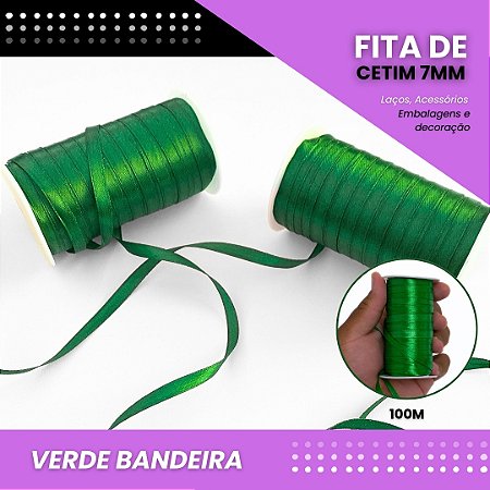 Fita de Cetim Lisa - 7mm - Rolo C/100 Metros COR:VERDE-BANDEIRA
