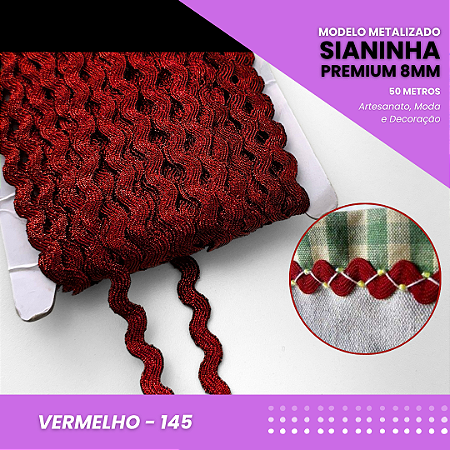 Sianinha Metalizada - 08mm - Rolo C/50 Mts Cor:Vermelho-145