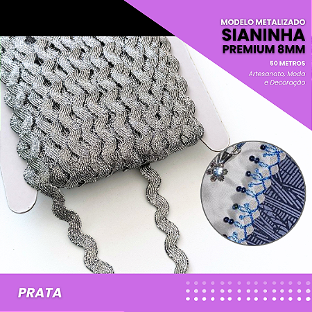 Sianinha Metalizada - 08mm - Rolo C/50 Mts Cor:Prata