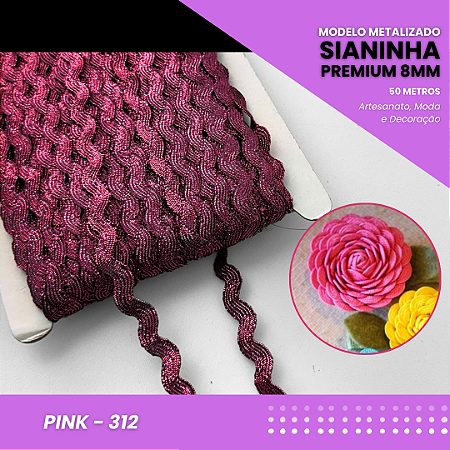 Sianinha Metalizada - 08mm - Rolo C/50 Mts Cor:Pink-312