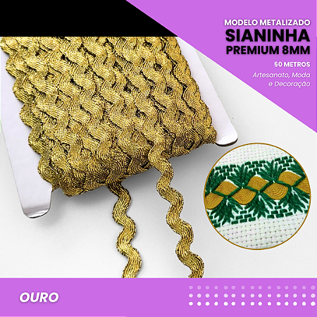 Sianinha Metalizada - 08mm - Rolo C/50 Mts Cor:Ouro
