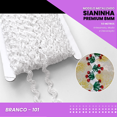 Sianinha Metalizada - 08mm - Rolo C/50 Mts Cor:Branco-101
