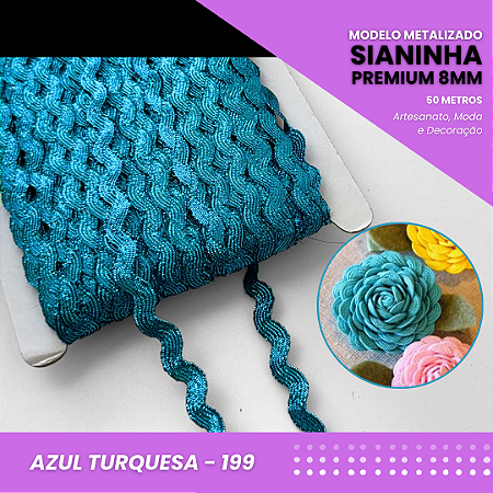 Sianinha Metalizada - 08mm - Rolo C/50 Mts Cor:Azul-Turquesa-199