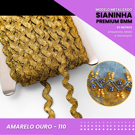 Sianinha Metalizada - 08mm - Rolo C/50 Mts Cor:Amarelo-Ouro-110