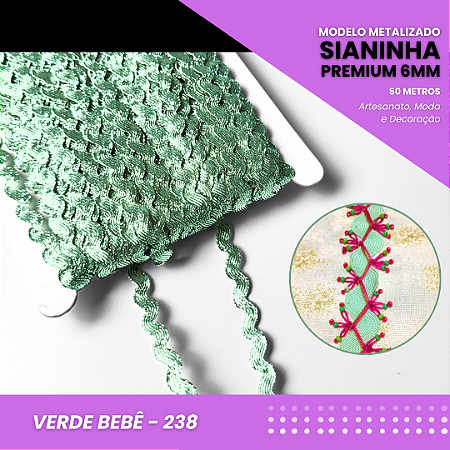Sianinha Metalizada - 06mm - Rolo C/50 Mts Cor:Verde-Bebe-251