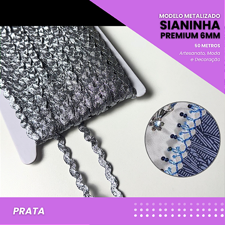 Sianinha Metalizada - 06mm - Rolo C/50 Mts Cor:Prata