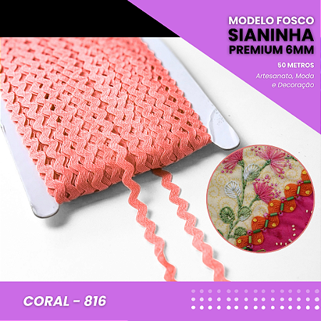 Sianinha Premium - 06mm - Rolo C/50 Mts Cor:Coral-816