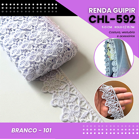 Renda Guipir Chl-592 - 5.0 Cm - Rolo C/13.7 Metros Cor:Branco-101